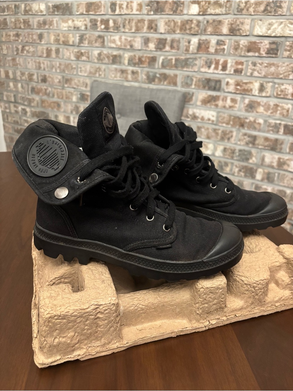 Palladium Black Baggy Boots Shoes Foldable Cuff 7.5 Canvas Combat Lace Snaps